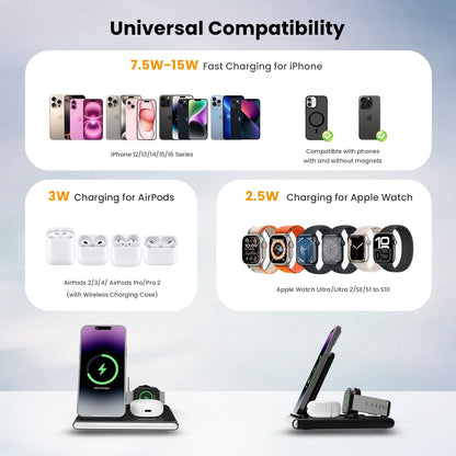 PowerGlow - Jabees PowerGlow 4-In-1 Foldable Wireless Charging Station with LED Night Light