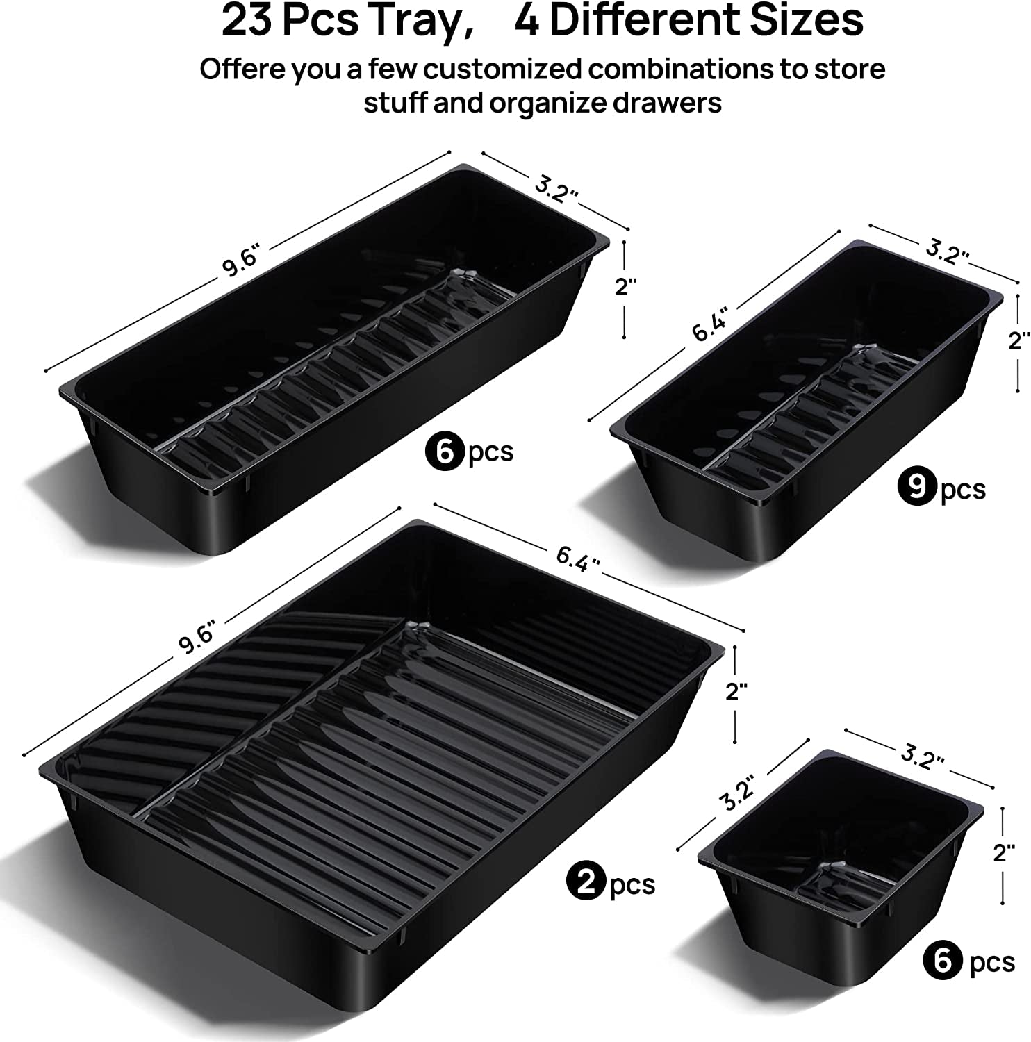 23 Pack Desk Drawer Organizers, 4 Sizes Office Desk Organizer Tray Bins, Office Organizer with Non-Slip Pads for Home Organization and Storage
