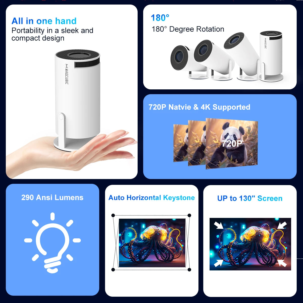 Projector 4K HD Android14 HY300 Pro Wifi6 290ANSI Allwinner H726 BT5.4 1080P 1280*720P Cinema Outdoor Portable Projetor
