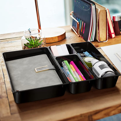 23 Pack Desk Drawer Organizers, 4 Sizes Office Desk Organizer Tray Bins, Office Organizer with Non-Slip Pads for Home Organization and Storage