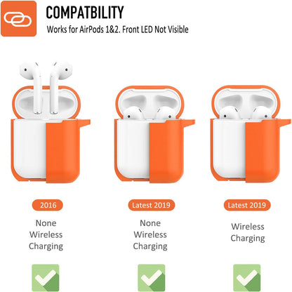 Protective Silicone Case with Keychain for Apple Airpods 1 & 2 (Front LED Not Visible) (Vibrant Orange)